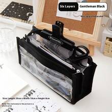 Back‑To‑School 6‑Layer Large Capacity Pencil Case, Macaron Solid Color Expandable Foldable Pen Bag With Pen Slots, Japanese‑Korean Style School Stationery - Various - View 4