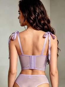 PRIMERA DAMA Sexy Lace Lingerie Two Piece Set - Dusty Purple - View 3