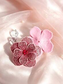 2/1pc Rhinestone Embellished Double Layer Five-Petal Flower Applique, Handmade Sew-On DIY Clothing Trim Accessory, Suitable For Shoes, Hats, Bags, Hair Accessories - Multicolor - View 3