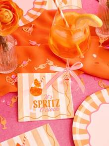 20/40pcs Orange White Striped Spritz Cocktail Napkins With Straws Set, Summer Pool Party Bachelorette Bridal Shower Garden Brunch Tableware, Paper Party Napkins, Gift For Party Hosts - Multicolor - View 2