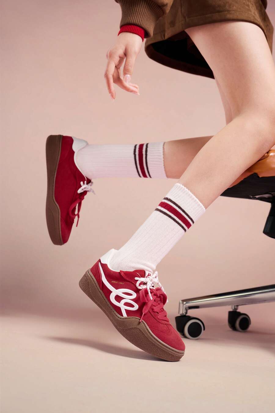 Kappa Millennium Style Silver White Contrast Low-Top Sneakers, Double Strap Commuter Italian Retro Versatile Casual Shoes - Cherry Red - View 1