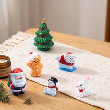 6pcs Cute Christmas Mini Resin Figurines, Santa Claus Gingerbread Man Snowman Reindeer Christmas Tree Small Statues, Car Dashboard Desktop Decoration, Moss Micro Landscape Bottle Winter Scene DIY Craft - Multicolor - View 3