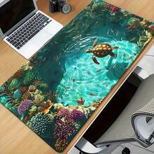 Tropical Sea Turtle And Coral Reef Fish Gaming Desk Mat / Mouse Pad - Vivid HD Print, Smooth And Durable Surface, Non-Slip Rubber Base; Suitable For Office Work And Gaming; Ocean-Themed Office Decor Accessory. - Mouse Pad - View 1