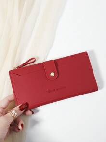 New Fashionable Long Wallet With Multiple Card Slots, Zippers, And Snap Closures, Perfect For Daily Use And Travel - Red - View 5