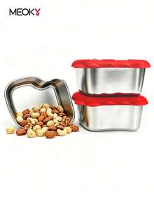 Meoky 9oz Stainless Steel Snack Storage Container With Silicone Lid, Dinosaur Shaped Portable Lunch Box, Easy-Open Metal Food Storage Box, Suitable For Fruit, Nuts, Snacks, Lunch And Travel - Red - View 2