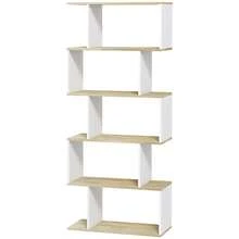 Boekenkast in Scandinavische stijl, opbergmeubel met 5 anti-kantelplanken, draagvermogen van 25 kg, hout en witte afwerking. - A - Bekijken 2