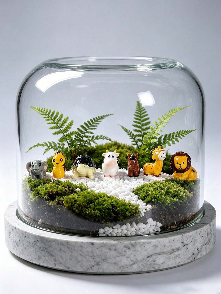 2Pcs Random Mini Animal Figurines, Cute Tiny Wildlife Statue Ornaments, Micro Landscape Decor For Moss Terrarium Fairy Garden, DIY Craft Accessory For Plant Pot Decoration, Lovely Collectible Desktop Display Pieces - Multicolor - View 1