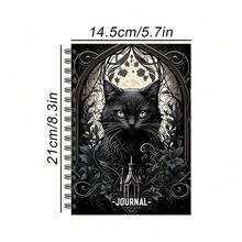 1Pc Gothic Cat Lover Spiral Notebook - Intricate Black Cat And Moonlight Design, Daily Journaling And Creative Writing, A5 Size 21Cm X 14.5Cm, Smooth Paper For Sketching, 30 Sheets (60 Pages) Perfect Gift For Halloween Or Fantasy Art Enthusiasts - Rectangle - View 9