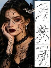 zillor 6 Hojas de Tatuajes Temporales de Venas de Sangre Negra de Halloween, Pegatinas Realistas de Vasos Negros, Grietas, Telaraña, Espinas para Cara y Body, Decoración de Maquillaje de Halloween para Mascarada, Broma, Cosplay, Discoteca, Festival de Música, Fiesta de Disfraces, Decoración de Recuerdos de Fiesta de Halloween - Negro - Ver 6