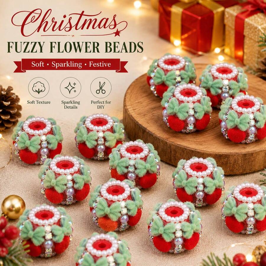 2/4 buah Manik-manik Akrilik Bunga Hati Berbulu untuk Natal, Cocok untuk Aksesori Dekorasi Natal - Manik-manik Natal - View 1