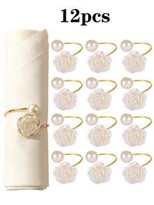 1/12/30/60pcs Elegant Pearl Rose Napkin Rings, Napkin Buckles, Hotel Napkin Rings, Wedding Banquet Napkin Rings, Home Daily Table Decor, Tablecloth Accessories, Wedding Decoration - Multicolor - View 15