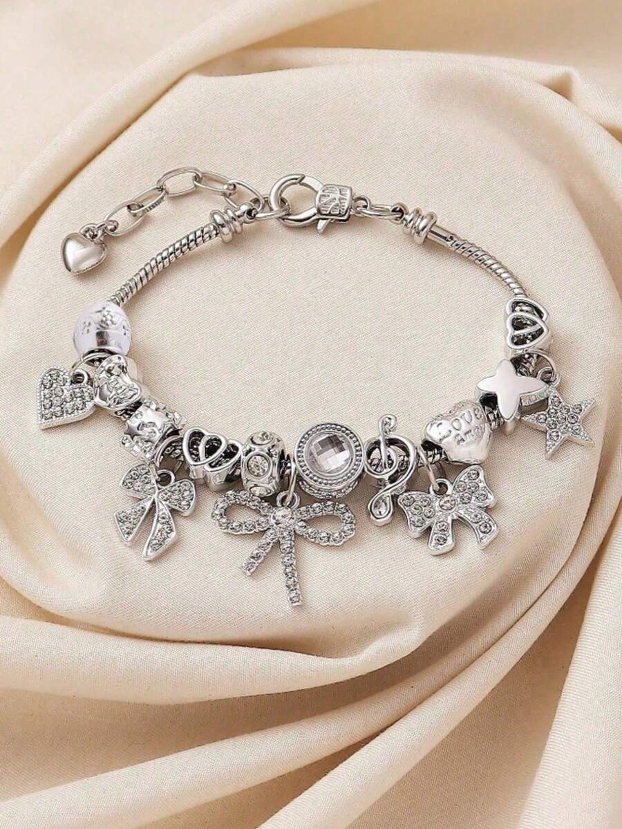 1pc Multifunctional Beaded Bow Adjustable Bracelet, European And American Style Suitable For Daily Wear Or Gift - A - View 1
