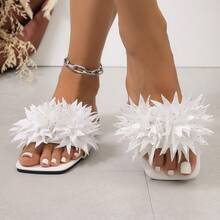 3D Floral Slides, Flat Beach Sandals Comfortable Summer Shoes - White - View 4