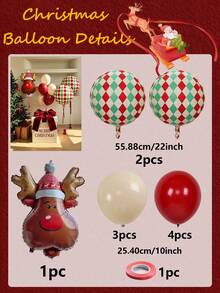 Christmas Reindeer And Plaid Pattern 4D Foil Balloon Set, Red Cream Latex Balloons, Reusable Balloons For Winter Christmas Holiday Home Party Background Decoration, - Christmas Reindeer - View 11