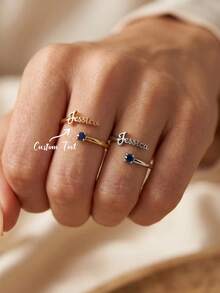 Custom Name Birthstone Rings For Women Men Open Adjustable Couples Ring Personalized Name Ring Christmas Mother's Day Jewelry Gift For Her - Multicolor - View 1
