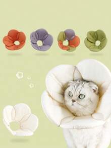 Fabric Flower Shaped Adjustable Elizabethan Collar For Cats, Post-Surgery Recovery Anti-Licking, Suitable For Cats And Dogs Of All Sizes, All-Season Use - Multicolor - View 1
