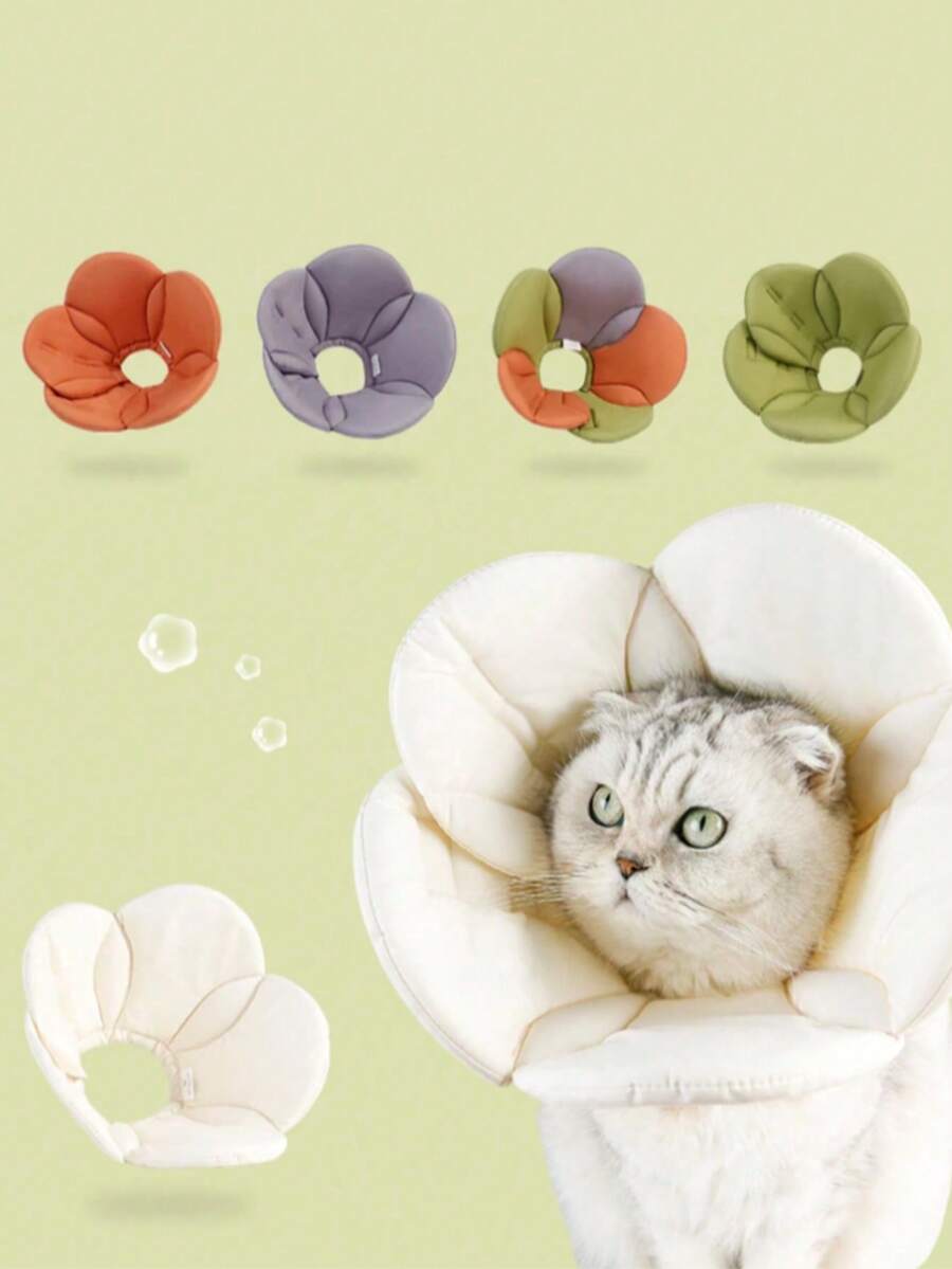 Fabric Flower Shaped Adjustable Elizabethan Collar For Cats, Post-Surgery Recovery Anti-Licking, Suitable For Cats And Dogs Of All Sizes, All-Season Use - Multicolor - View 1