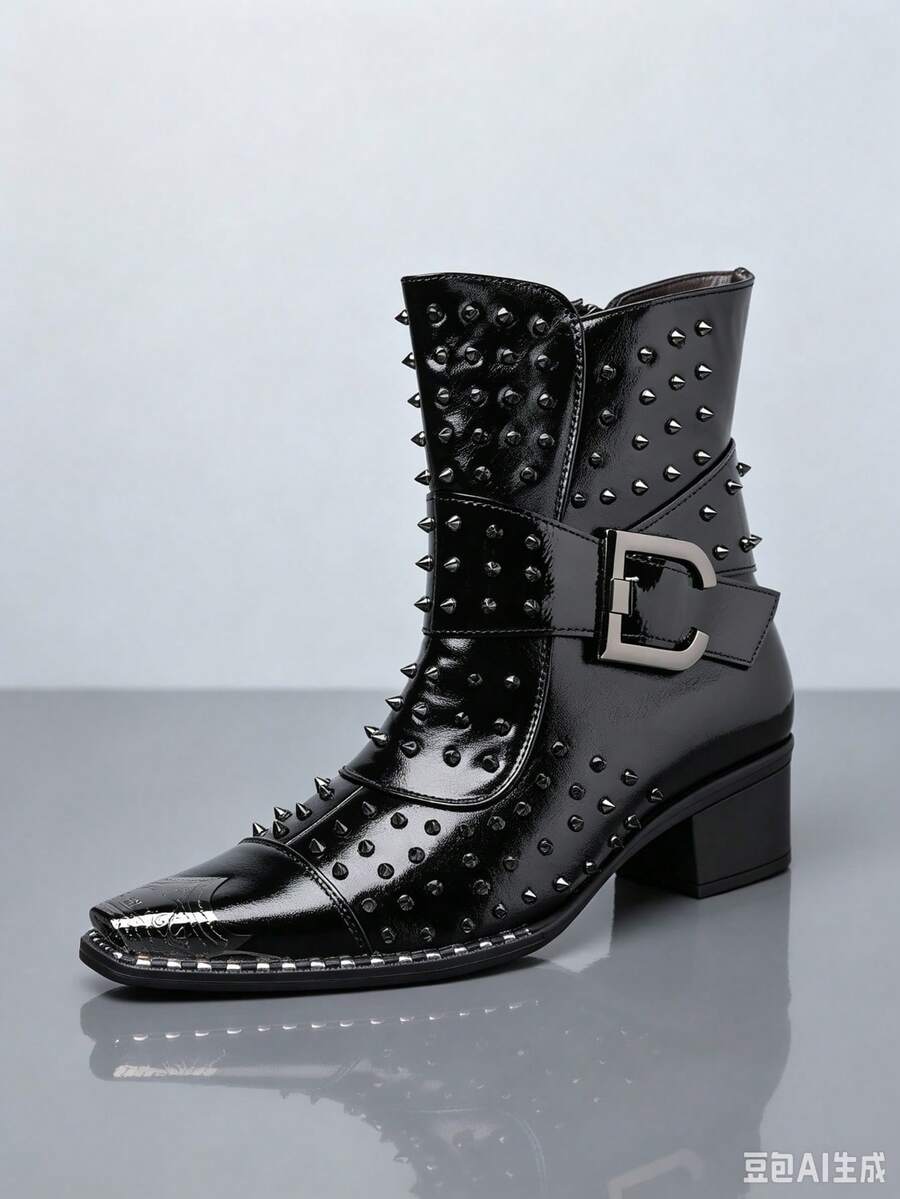 1 Pair Men's Pointed Toe High-Top PU Upper Rubber Sole Comfortable Business Casual Chelsea Boots, Suitable For Daily Wear. - Black - View 1