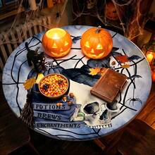 1pc Spider Web, Pumpkin, Skull Round Tablecloth, Halloween Tablecloth With Elastic Edge, Soft Wrinkle-Resistant, Waterproof Oil-Resistant Scratch-Resistant, Suitable For Round Dining Table, Outdoor Restaurant Decoration And Outdoor Party, Kitchen, Baking, Outdoor Decor, Outdoor Yard, Breakfast, Brunch And Party Decoration - Multicolor - View 6
