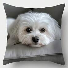 1pc White Puppy Pillow Case 17.7*17.7 Inches Single-Sided Print Suitable For Farmhouse Style Living Room Bedroom Sofa Porch Patio Outdoor Decor Machine Washable Zipper Closure Pillow Insert Not Included - Multicolor - View 2