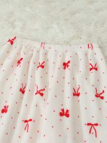 Women's Polka Dot & Bow Print Flannel Pajama Pants, Autumn/Winter - Apricot - View 4