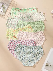 8pcs Spring Floral Women's Triangle Panties, Ruffle Waistband With Bow, Soft Skin-Friendly Fabric, Pastoral Style Girls' Fitted Underwear - Multicolor - View 2
