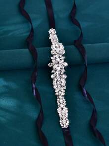 1pc Bridal Wedding Dress Belt, Affordable Rhinestone Waist Belt, Handmade Royal Belt, Halloween Holiday Accessory - Black - View 2