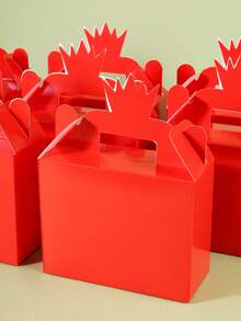 4/8/10/16/24pcs Red Paper Gift Boxes, Solid Color Rectangular Candy Boxes With Crown Handle, Candy Cookie Snack Packaging Boxes, Suitable For Birthday Party Favors, Wedding Celebrations, Gift Wrapping And Party Supplies - Red - View 3