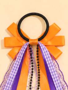 2pcs Girls Halloween Colorful Orange Ribbon Headbands, Lace Beaded Hair Accessories, Children's Hair Decorations, Carnival Party Gifts - Orange - View 9