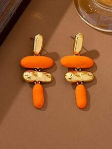 1 Pair Exaggerated Asymmetrical Geometric Oil Drip Enamel Earrings - Orange - View 4