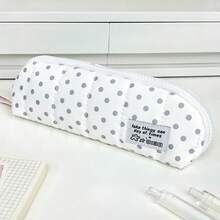 Fluffy Angel Wings Polka Dot Quilted Pencil Case, Korean Style Stationery, Back To School, Pen, Ruler, Eraser All-In-One Mesh Storage Bag, School Supplies, Pencil Case - A - View 9
