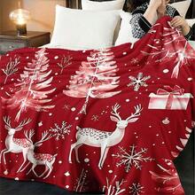 1pc Personalized Christmas Deer & Snowflake Design Blanket - Comfortable & Warm Digital Printed Knitted Blanket, Suitable For Napping, Sofa, Office, Camping, Multi-Purpose Gift, Suitable For All Seasons - Multicolor - View 6