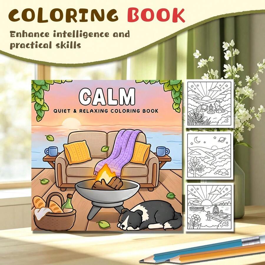 Embrace A Gentle Healing Sanctuary! 2027 Calm & Healing Series Coloring Book, 20*20cm Comfortable Large Format, 24 Pages Of Atmosphere-Rich Illustrations. Cozy Home Corners, Warm Sunset Landscapes, Slouchy Little Animals All Included, Soft And Soothing Visuals Calm The Inner Restlessness. Leave Behind The Clutter Of Daily Life, Pick Up Your Brushes And Paint Colors Freely, Immerse Yourself In A Slow Coloring Experience To Relieve Stress And Release Emotions. Perfect For Those Who Love A Slow Lifestyle And Pursue A Sense Of Relaxation, Ideal For Solitary Leisure, And A Thoughtful Gift For Friends And Family.