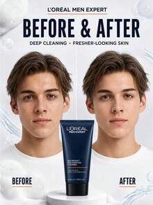 L’Oreal Paris L'Oreal 男士淨化洗面乳 130ml/50ml，溫和深層清潔，平衡油脂與水分，男士日常臉部清潔，清潔毛孔與油脂 - 男士專用青春肌源淨澈潔面乳 - 查看 10
