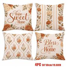 4er Set Herbst Blumen Vintage Chrysanthemen Vertikale Streifen Karomuster Kissenbezüge [Kissenfüllung nicht enthalten], 40*40cm/45*45cm/50*50cm, [Einseitiger Muster] Hergestellt aus Polyestermaterial Home Sweet Home Segne unser Zuhause Blumen Text Kissenbezüge Raumdekoration, Heimdekoration, Schlafzimmerdekoration, Raumdekoration für Sofa, Wohnzimmer, Schlafzimmer, Auto, Büro, Hotel, B&B Dekoration Kissenbezüge Perfektes Geschenk für Familie und Freunde - Verschiedenfarbig - Übersicht 11