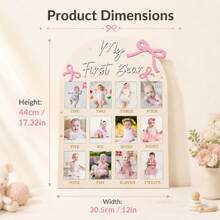 12 Monthly Picture Frame,One Year Birthday Wooden Photo Board, My First Year Milestone Photo Board Baby First Year Wood Sign - Three Pink Bows - View 2