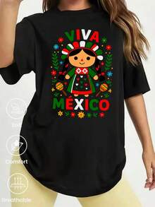 Camiseta de manga corta con estampado Día de la Independencia, primavera-verano-otoño, 1ud. Unisex pareja, cuello redondo, para oficina, ocio y deporte. Top Y2K divertido. - Negro - Ver 2