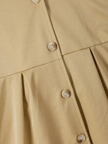 1pc Girls Khaki Mid-Length Thin Spring/Autumn Trench Coat, Peter Pan Collar, Single-Breasted, Back 3D Big Bow, Versatile Long Jacket - Khaki - View 7