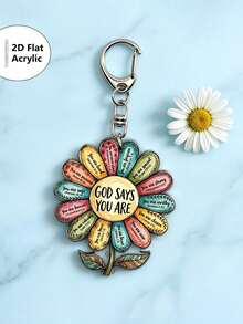 Colorful Flower Bohemian Style Acrylic Flat Keychain Creative Multi-Color Flower Keychain Pendant Flower Acrylic Keychain, Text Pendant Keychain, Inspirational Bag Decoration, Fan Gift - Multicolor - View 5