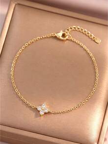 1pc Versatile Elegant Four-Leaf Clover Women's Bracelet, Gold-Plated Jewelry Accessory, Daily Travel Accessory, Anniversary Birthday Gift For Girlfriend - Bracelet - View 1