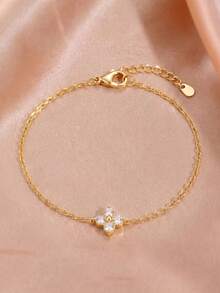 1pc Versatile Elegant Four-Leaf Clover Women's Bracelet, Gold-Plated Jewelry Accessory, Daily Travel Accessory, Anniversary Birthday Gift For Girlfriend - Bracelet - View 6