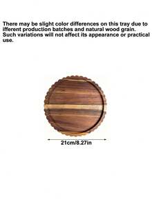 1pc Wavy Ruffled Round Solid Wood Tray, Flower-Shaped Natural Wood Cake & Dessert Display Plate, Light Wood Color With Rim, INS Style Afternoon Tea Bread Food Photography Storage Tray, Flower Round Wooden Serving Plate For Home, Cafe, Dessert Display, Solid Wood Tray - Brown - View 14