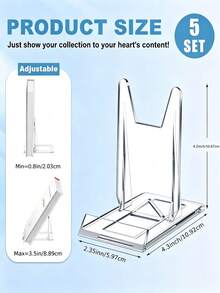 8pcs Acrylic Book Display Stand Adjustable Transparent Book Display Rack Easel Holder Suitable For Home Office Back To School Library Bookshelf Manga Collection Album CD Magazine Postcard Artwork - Multicolor - View 5