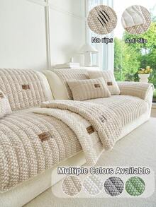 1pc Minimalist Solid Color Bubble Texture Plush Sofa Cushion, Lightweight Luxurious Soft Skin-Friendly Sofa Cover, Anti-Slip Anti-Dust Anti-Scratch Sofa Protector, Anti-Cat Scratch Pet-Friendly Seat Pad, Home Decor Cover, All-Season Use, Suitable For Bedroom Living Room Office Study, Fits 1-4 Seater L-Shaped Sofa, Sofa Cover - Khaki - View 2