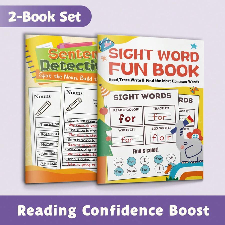 2 Pieces Sight Words & Sentence Practice Workbook Set, English Reading, Word Recognition, Tracing, Writing, Grammar & Vocabulary Activities, Reading Confidence Learning Material For Homeschool, Classroom & Back To School - English Reading Practice - View 1