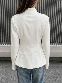 White Satin Women's Long Sleeve Jacket, Fashionable Stand Collar Design, Front Button Closure, Suitable For Autumn/Winter Wardrobe - White - View 8