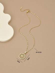 1pc Full Crystal Floral Circle Stainless Steel Luxury Necklace For Women - Yellow Gold - View 4