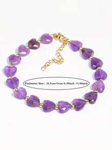 YAUKIA Natural Stone Heart Shaped African Pine &Amethyst Bracelet, Healing Love Gift For Teachers' Day Halloween, Adjustable Jewelry For Women Daily Wear - Multicolor - View 3