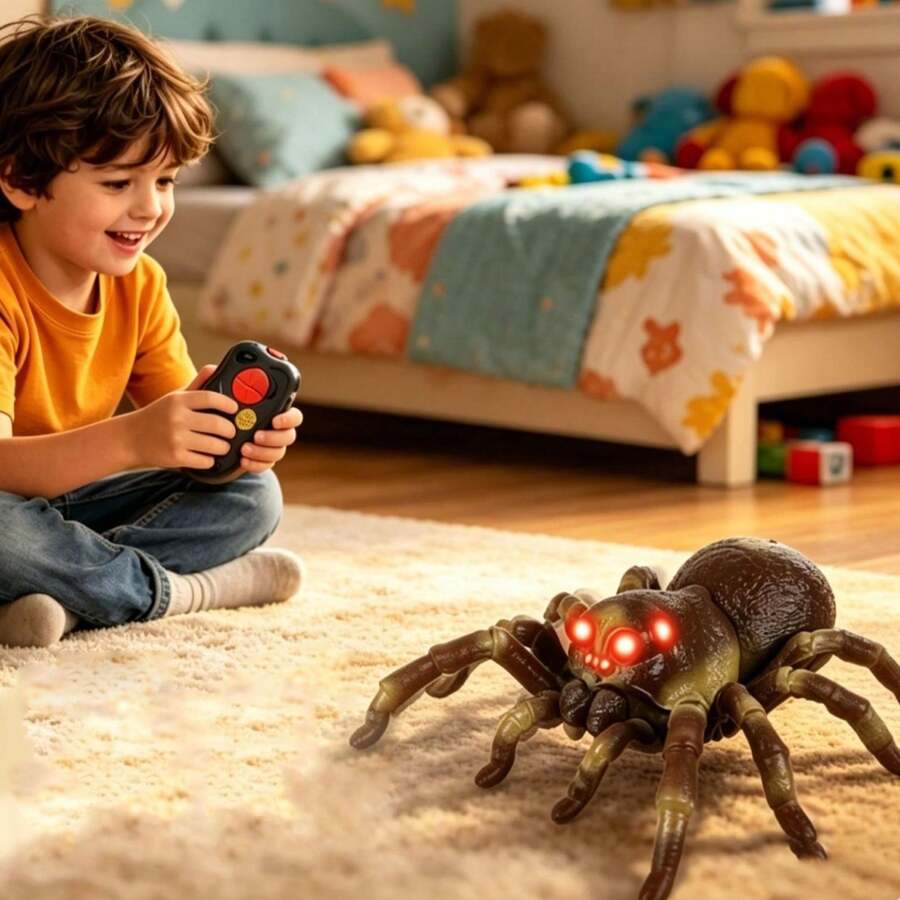 RC Moving Spider With Spray Function – Wireless Remote Control Toy For Kids, Perfect For Pranks And Halloween Decorations, Realistic Movement And Bright LED Eyes - Brown - View 1