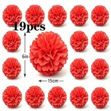 19pcs Handmade Paper Flower Balls, Suitable For Indoor/Outdoor Hanging Decoration, Outdoor Holiday Party Decoration, Photography Props, Spring Decoration, Valentine's Day Party Decoration, Romantic Wedding Photography Props - Red - View 15